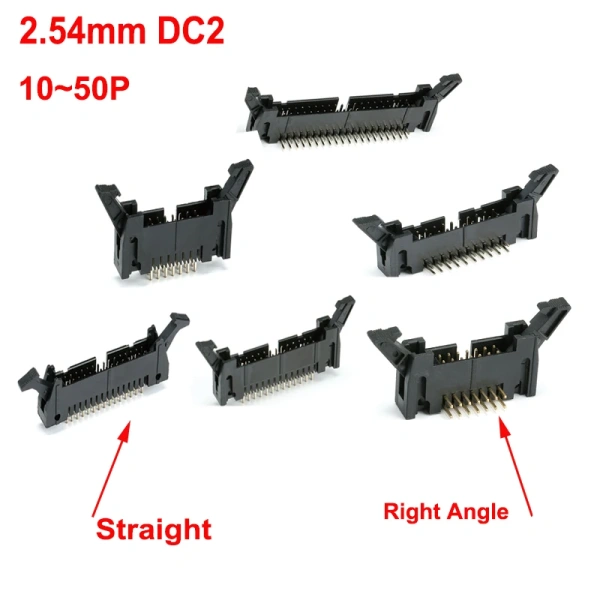 2.54mm Pitch DC2 Right Angle /Straight Hook Horn Socket Connector 10/14/16/20/26/30/40P for Flat Ribbon Cable IDC Socket