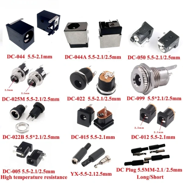 DC Connectors 5.5x2.1mm 5.5x2.5mm DC Power Plug Male Female Jack Socket Nut Panel Mount DC Power Adapter Connector 5.5*2.1