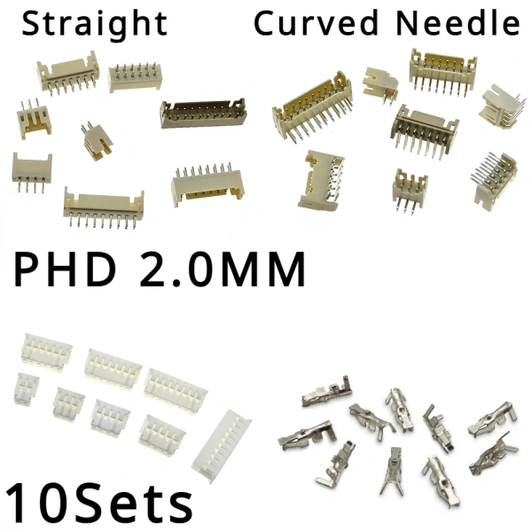 2.0MM PHD Double Row 2X2/3/4/5/6/7/8/9/10pin PHD2.0 Connector Straight / Curved Needle Plug Male + Female + Crimps