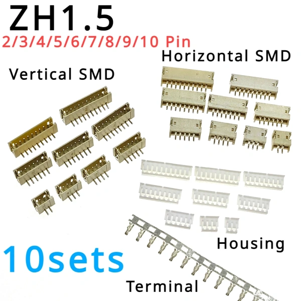 1.5MM Pitch  ZH1.5 2/3/4/5/6/7/8/9/10 Pin Connector Vertical / Horizontal SMD Pin Header + Housing + Terminal