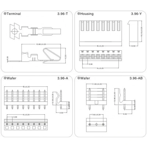 3.96mm pitch wire-board Ch3.96 Connector  Spacing Plug Housing / Straight Needle / Curved Needle Base / Terminal 3P 3P 4P 5P 6P 7P 8P 9P 10P