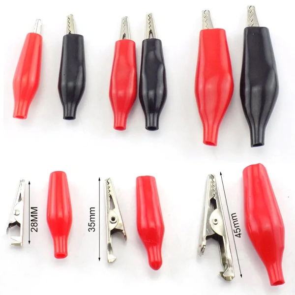 28MM 35MM Metal Alligator Clip Crocodile Electrical Clamp Testing Probe Meter Black Red Plastic Boot DIY Car Auto Battery