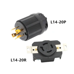 Black UL 20A 250V NEMA L14-20P L14-20R US Locked Receptacle Industry Plug Panel Socket America 4 Pole Wired Connector Plug