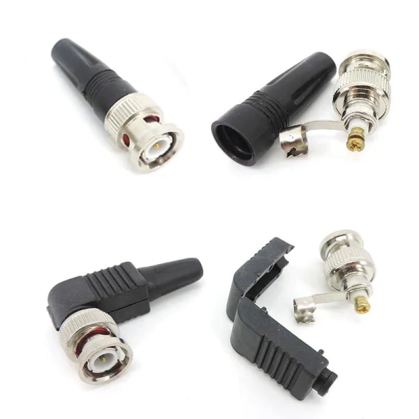 Straight Bnc Male plug Connector right angle 90 degree adapter For Rg59 solderless Cable CCTV video balun no solder