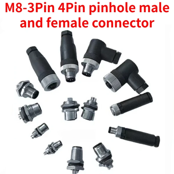 M8 sensor connector waterproof male&female plug straight angle screw threaded coupling 3pin 4pin