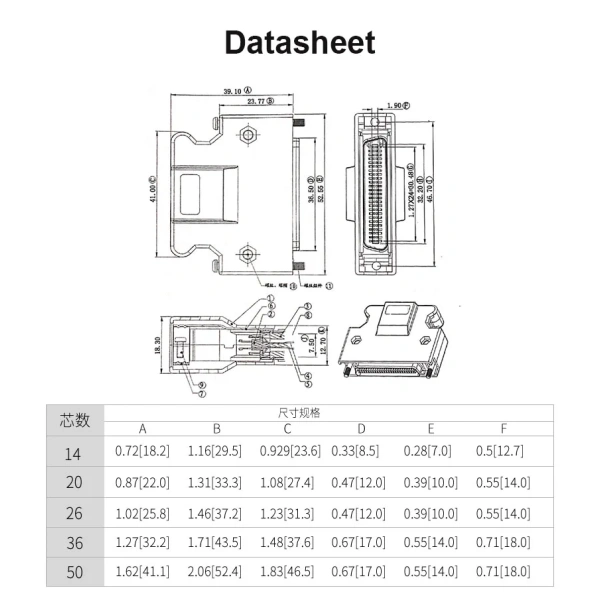 SCSI Connector MDR 14 20 26 36 50 Pin MDR Male Servo Receptacles Header Gold Plated Contact Cable Mount