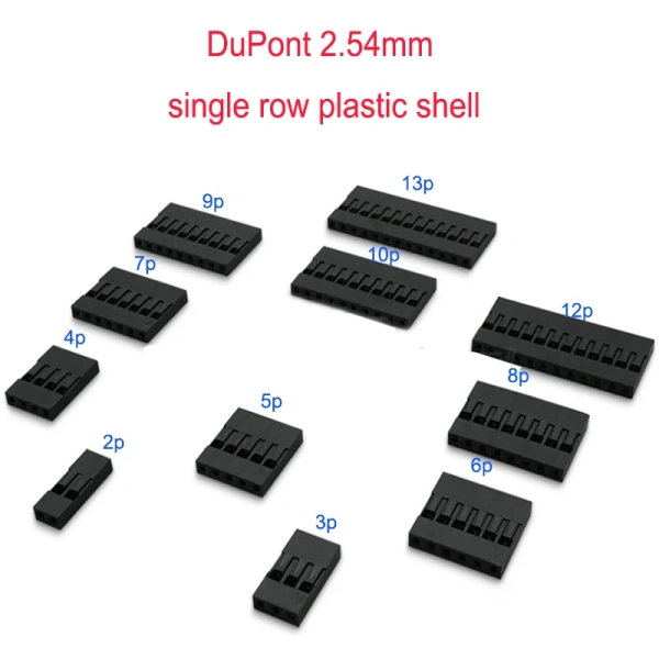 2.54mm DuPont head single row plastic shell 1X1P 2P 3P 4P 5P 6P 8P 9P 10P plug Jumper Wire CableHousing