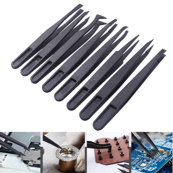 Multifunctional Electronic Anti-static Carbon Fiber Tweezers Plastic Soft Elastic Pincet Set Repair Hand Tools Parts