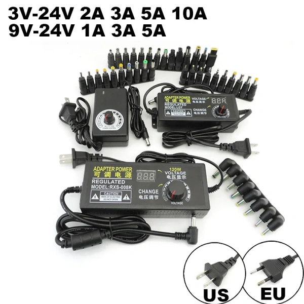 Universal Adjustable AC 220V To DC 12V 9v 24v Power Supply charger 9V-24V 3V-12V 1A 2A 3A Adapter 8pin 10pin DC connector