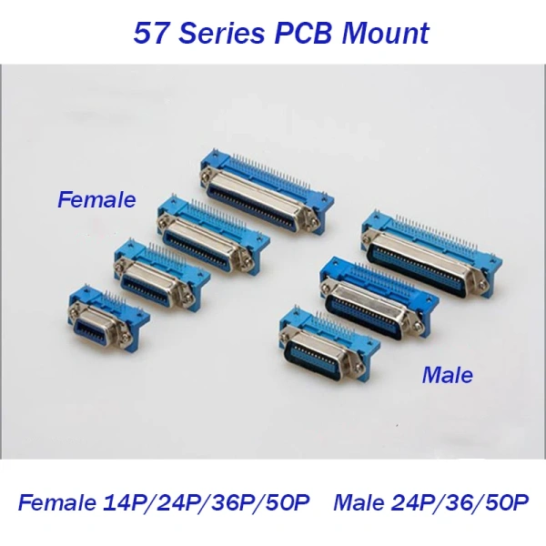 Male Female Centronics Connector 57 Series 14/24/36/50Pin 90 Degree PCB Mount DIP Type Printer Socket