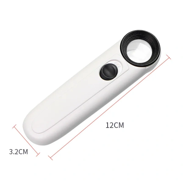 20X 21mm Straight Handle Magnifying Glass loupe with 2 LED Lights Illuminated Pocket Magnifier for Analysis Iridology MG6B-1B