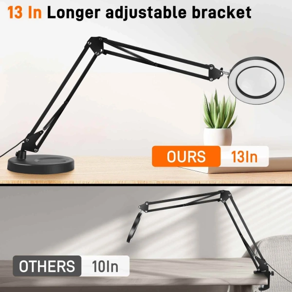 Magnifier LED Lamp  Magnifying Glass with Light 10 Levels LED Reading Light with Clamp Stand Craft 3 Color Light Lamp