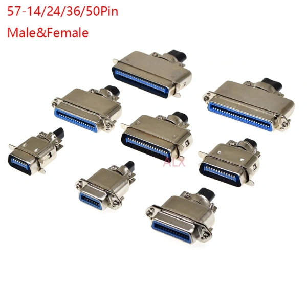 57 Series Centronics Connector Male Female CN14/24/36/50P Ribbon Computer Printer Cable Mount Adapters with Mental Cover