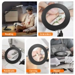 Magnifier LED Lamp  Magnifying Glass with Light 10 Levels LED Reading Light with Clamp Stand Craft 3 Color Light Lamp