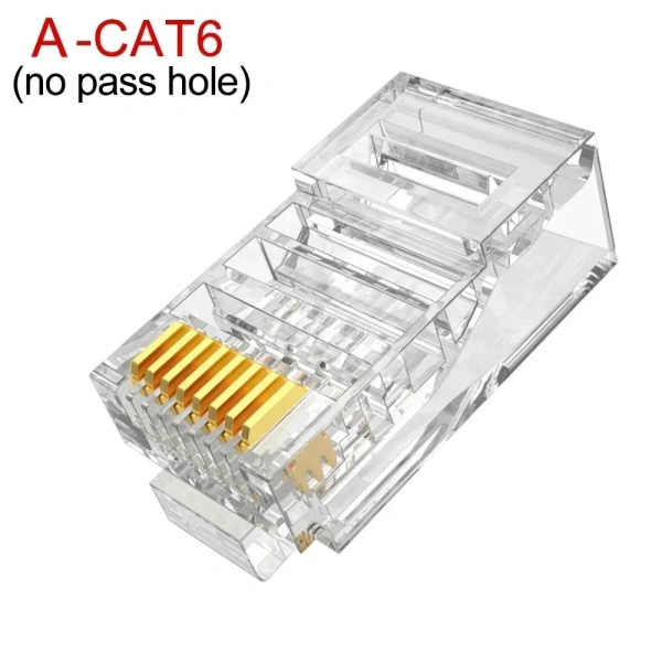 RJ45 CAT6 CAT5e Pass Through Connectors Crystal End Gold-Plated 8P8C Crimp UTP Standard Ethernet Network Modular Plug