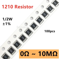 1210 1% SMD resistor 0R10R20R22R100R120R200R330R470R510R1K1.5K2.2K3.3K4.7K5.1K10K12K15K20K22K30K47K51K100K200K510K1MΩ ohm