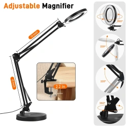 Magnifier LED Lamp  Magnifying Glass with Light 10 Levels LED Reading Light with Clamp Stand Craft 3 Color Light Lamp