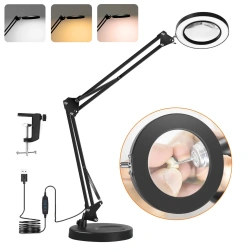 Magnifier LED Lamp  Magnifying Glass with Light 10 Levels LED Reading Light with Clamp Stand Craft 3 Color Light Lamp