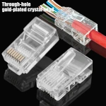 RJ45 CAT6 CAT5e Pass Through Connectors Crystal End Gold-Plated 8P8C Crimp UTP Standard Ethernet Network Modular Plug