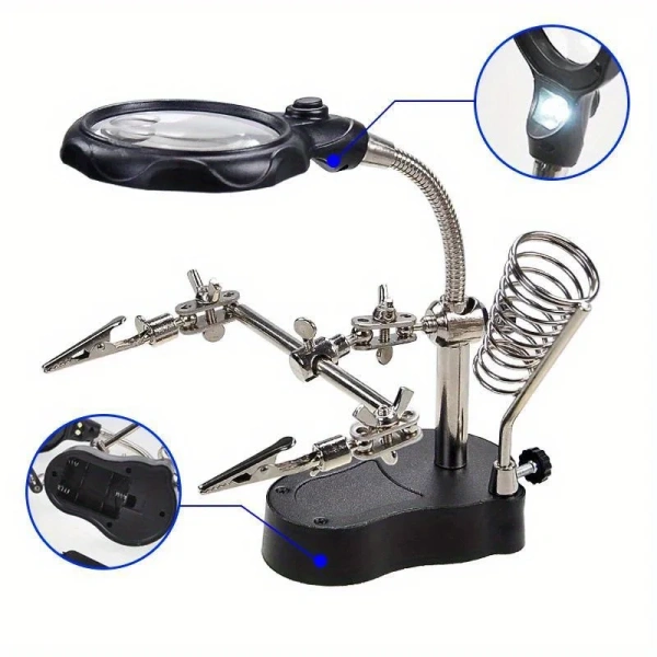 Soldering Iron with Soldering Magnifier Clip Third Hand Auxiliary Bench Magnifier Soldering Repair Tool Positioning Clip