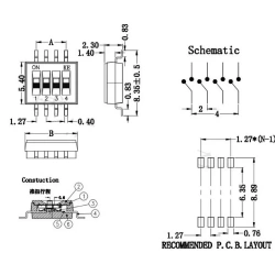 Slide Type SMT SMD KE Dip Switch 1.27 mm Pitch 2 Row 1 2 3 4 5 6 8 10 Pin Position 8 pin 4 Position / 16 pin 8 Position