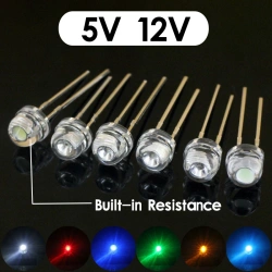 12v 5v 5mm Led Straw Hat Super Bright White Red Blue Green Indicator Light Emitting Diode Epistar Chip Built-in Resistanc