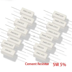 5W 5% Cement Resistor Power Resistance 0.1 ~ 10K 0.1R 0.5R 1R 10R 100R 0.22 0.33 0.5 1 2 5 8 10 15 20 25 30 100 1K 10K ohm