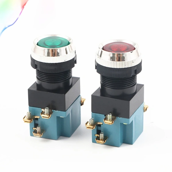 25mm Momentary With lamp Push button switch 25mm 5A 380V Circular small size Flat round Red Green LA19-11D