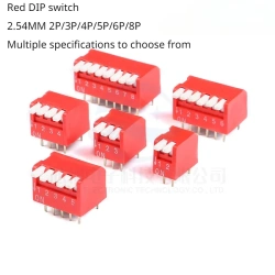 DIP switch, side dial, key type, in-line sliding type horizontal switch module 2/3/4-8P, 2.54mm spacing, red push switch