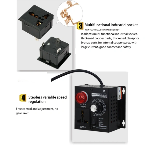 Portable Speed Temperature Light Adjustable Dimmer SCR Voltage Regulator AC 220V 4000W Compact Variable Voltage Controller