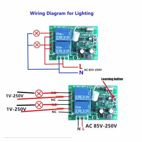 DC 12V 220V 10A 315MHZ 433MHz 2 Channel Wireless Relay RF Remote Control Switch Heterodyne Receiver Smart Home Switch Module