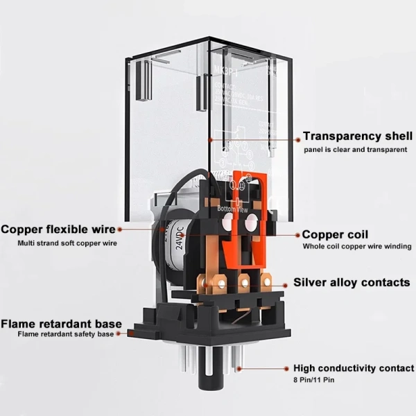 MK2P-I MK3P-I High Power Intermediate Relay Copper Coil Silver Contact General Micro Mini Electromagnetic Relay AC220V/DC24V