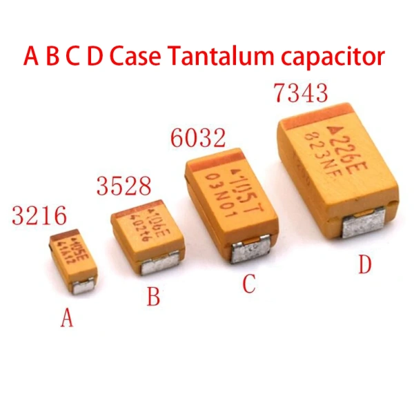 A B C D Case Tantalum capacitor 6V 10V 16V 25V 35V 50V 0.1UF 1uf 2.2UF 4.7UF 10UF 22UF 33UF 47UF 100UF 220uF 330UF