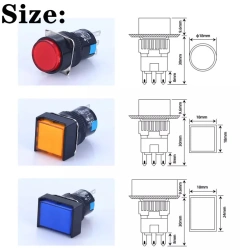 1NO1NC/2NO2NC 6.3V 12V 24V 220V Momentary Illuminuted Maintain Push Button Switches 16MM Latching Push Button Lamp LED