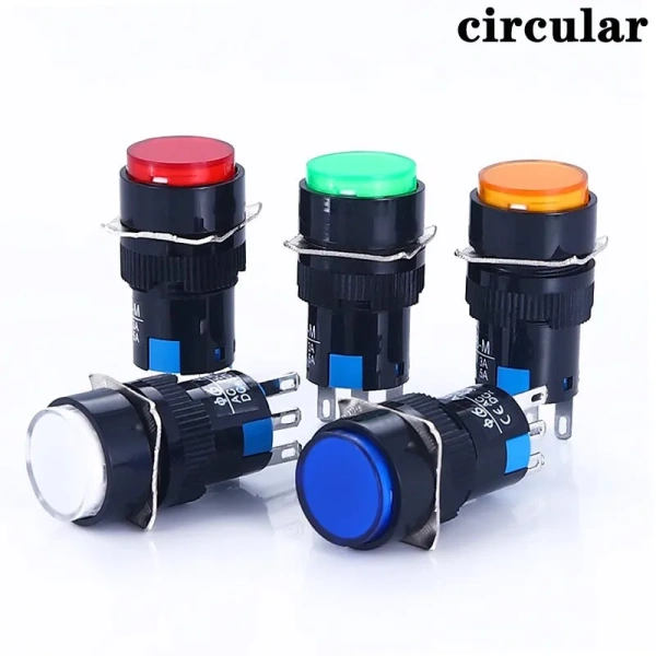 1NO1NC/2NO2NC 6.3V 12V 24V 220V Momentary Illuminuted Maintain Push Button Switches 16MM Latching Push Button Lamp LED