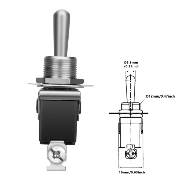 Toggle Switch Heavy duty joystick switch 15A 250V 20A 125V SPST 2Pin on/off switch metal bat waterproof boot cover Car Boat