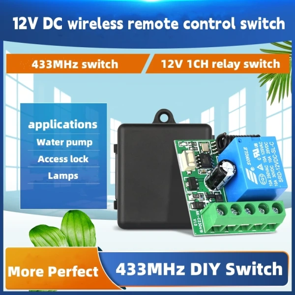 433MHz DC12V 10A 1 Channel 1Ch Wireless Relays RF Remote Control Switches Receiver Module for Pump Security