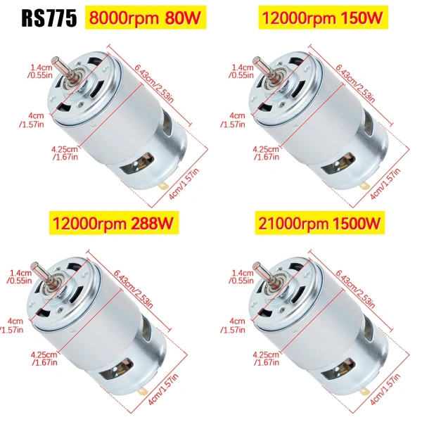 775 Motor DC 12V-24V 150W/288W Double Ball Bearing Spindle Motor 12000RPM DC Motor Large Torque High Power Low Noise Motor