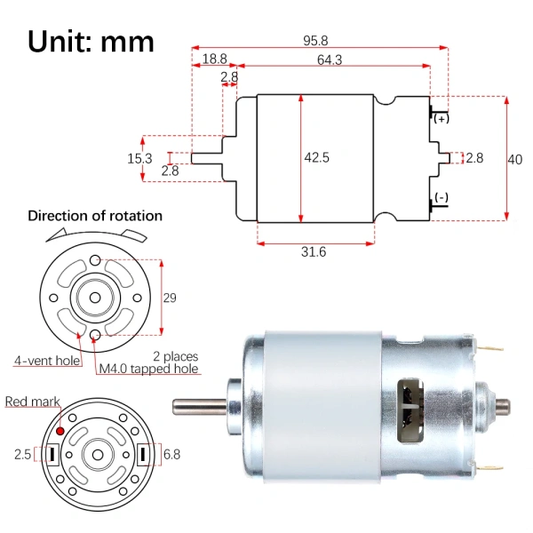 775 Motor DC 12V-24V 150W/288W Double Ball Bearing Spindle Motor 12000RPM DC Motor Large Torque High Power Low Noise Motor