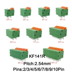 2.54mm Pitch KF141V KF141R PCB Mounted Spring Screwless Straight / Bent Foot 2/3/4/5/6/7/8/9/10 Pin Plug Terminal Blocks