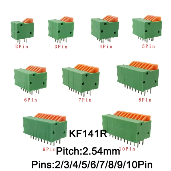 2.54mm Pitch KF141V KF141R PCB Mounted Spring Screwless Straight / Bent Foot 2/3/4/5/6/7/8/9/10 Pin Plug Terminal Blocks