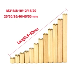M3*5/8/10/12/15/20/25~50mm Female Brass Standoff Spacer Copper Hexagonal Stud Spacer Hollow Pillars M3*5-50MM Length
