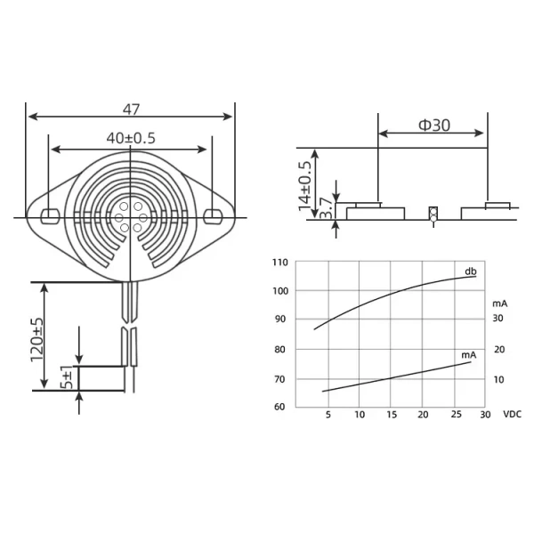 95DB Alarm High-decibel 3-24V 12V Electronic Buzzer Beep Alarm Continuous Beep for Arduino SFM-27