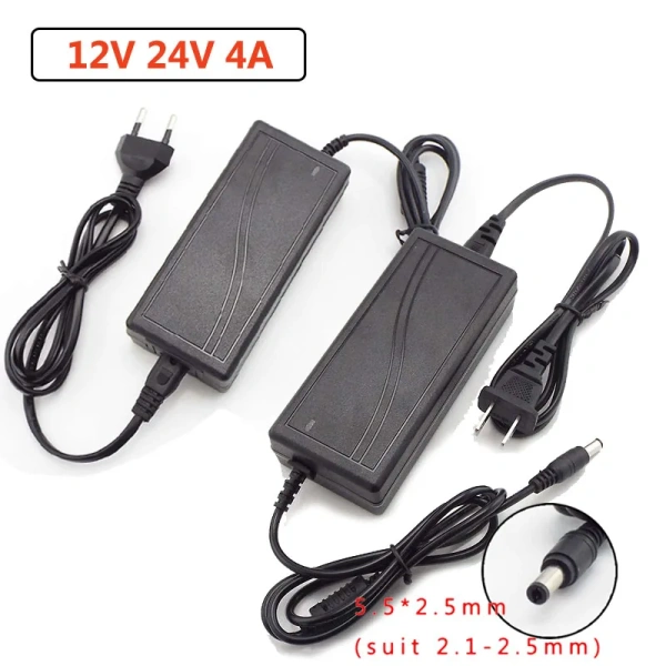 AC 110-240V to DC 12V 24V 4A Power Adapter Transformer US EU Charger Adaptor Supply Universal For LED Light Strip CCTV Camera P1