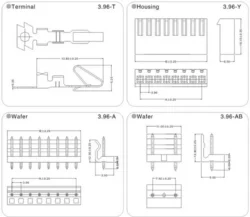 3.96mm pitch wire-board Ch3.96 Connector  Spacing Plug Housing / Straight Needle / Curved Needle Base / Terminal 3P 3P 4P 5P 6P 7P 8P 9P 10P