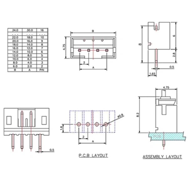 2.0mm Pitch PH Connector wire-board  Horizontal Straight Pin Header + Housing + Terminal 2/3/4/5/6/7/8/9/10/11/12P