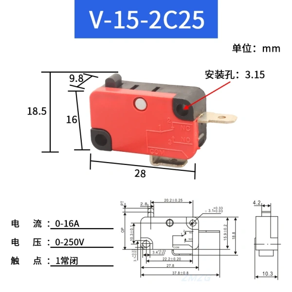 V-15 V-151 V-152 V-153 V-154 V-155 V-156-1C25 Micro Switch 16A 250VAC SPDT Momentary Travel Limit Switch 1NO1NC Lever Roller