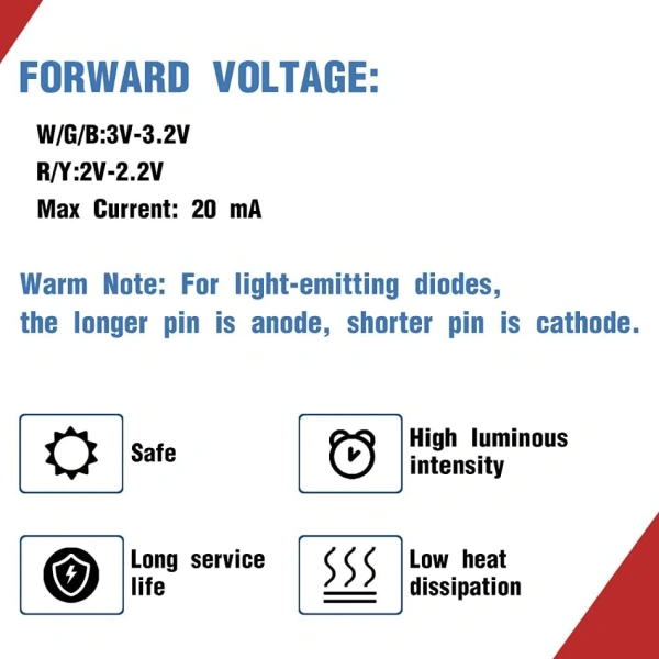 5mm White LED Diode Lights DC 3V 20mA Round Clear Lens Electronics Components Light Emitting Diodes LED Light Bulbs