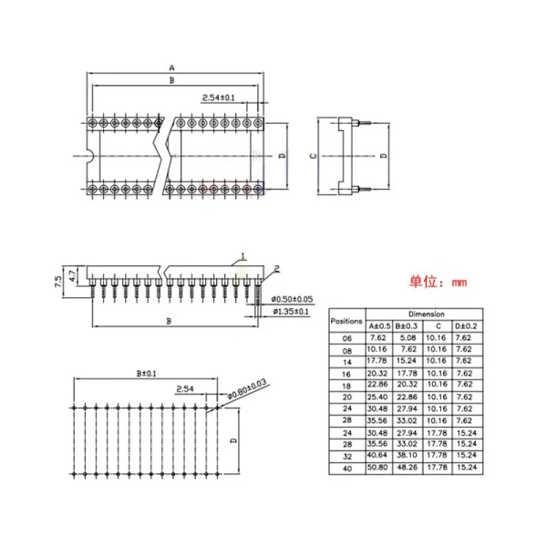 IC Sockets round hole 2.54MM DIP6 DIP8 DIP14 DIP16 DIP18 DIP20 DIP28 DIP40 pins Connector DIP Socket 6 8 14 16 18 20 32pin
