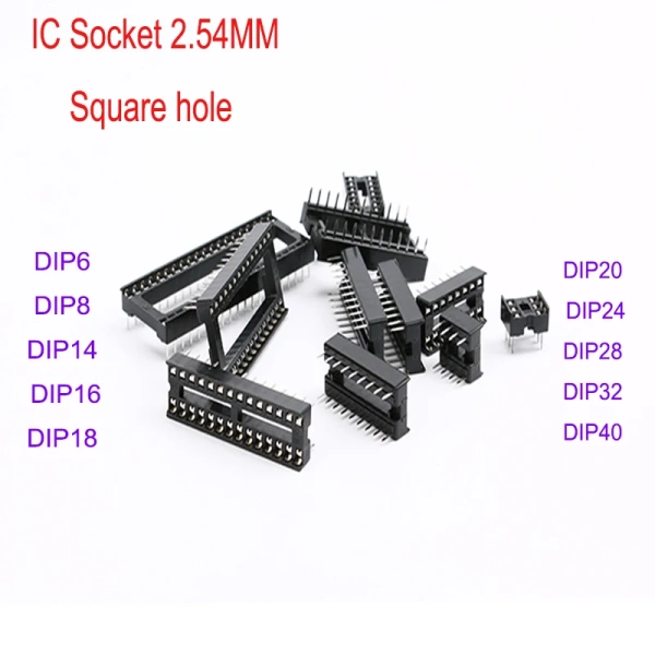 IC Sockets 2.54MM Square hole DIP6 DIP8 DIP14 DIP16 DIP18 DIP20 DIP28 PCSpins Connector DIP Socket 6 8 14 16 18 20 40pin